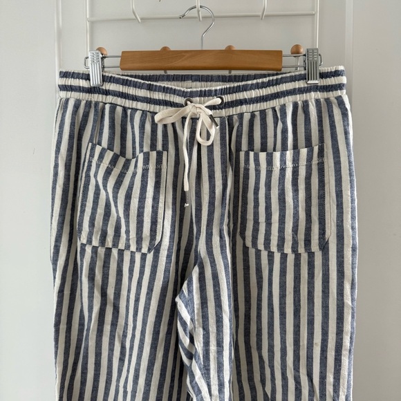Splendid blue & white striped cotton linen wide leg cropped pants - Large - Picture 5 of 7